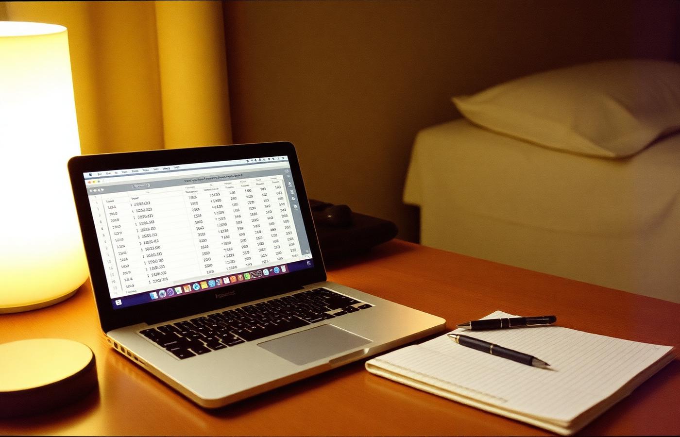 Simple travel budget spreadsheet on a laptop in a hostel room