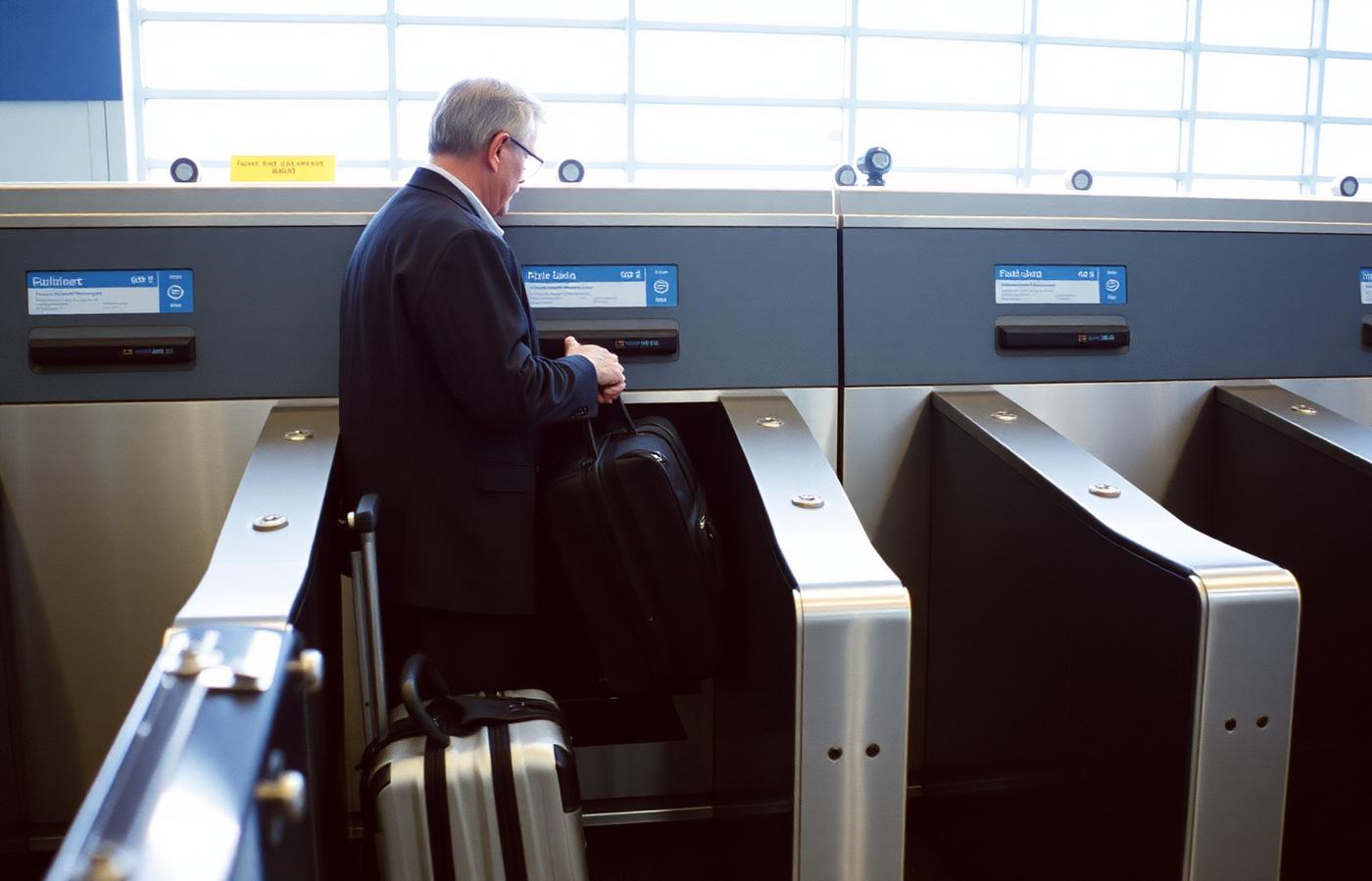Cabin bag being checked in an airport bag sizer