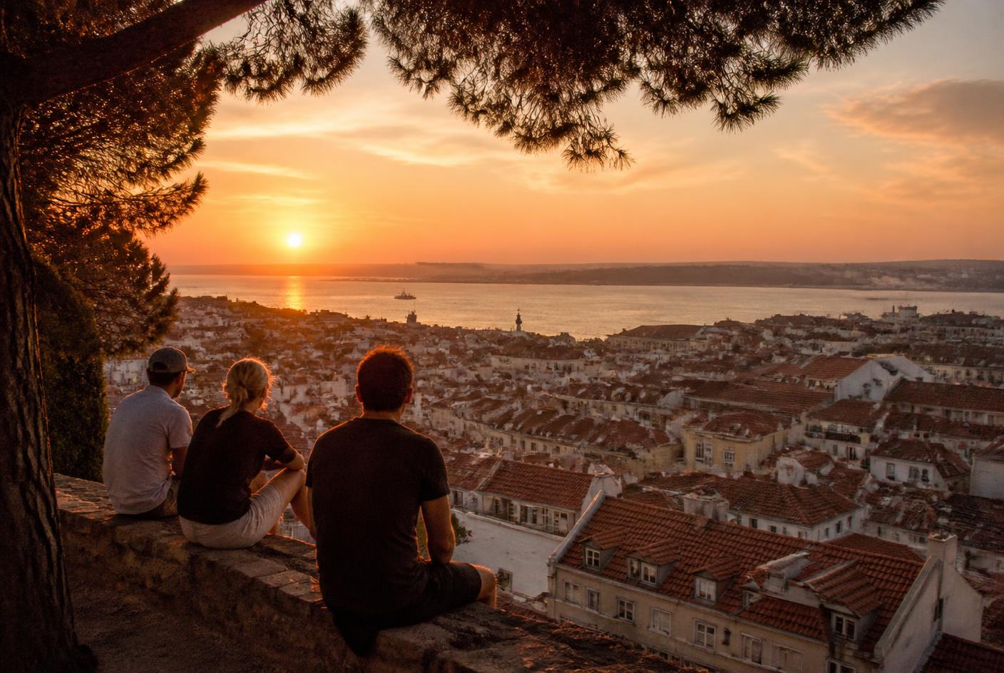 Terracotta rooftops at sunset from a hilltop viewpoint