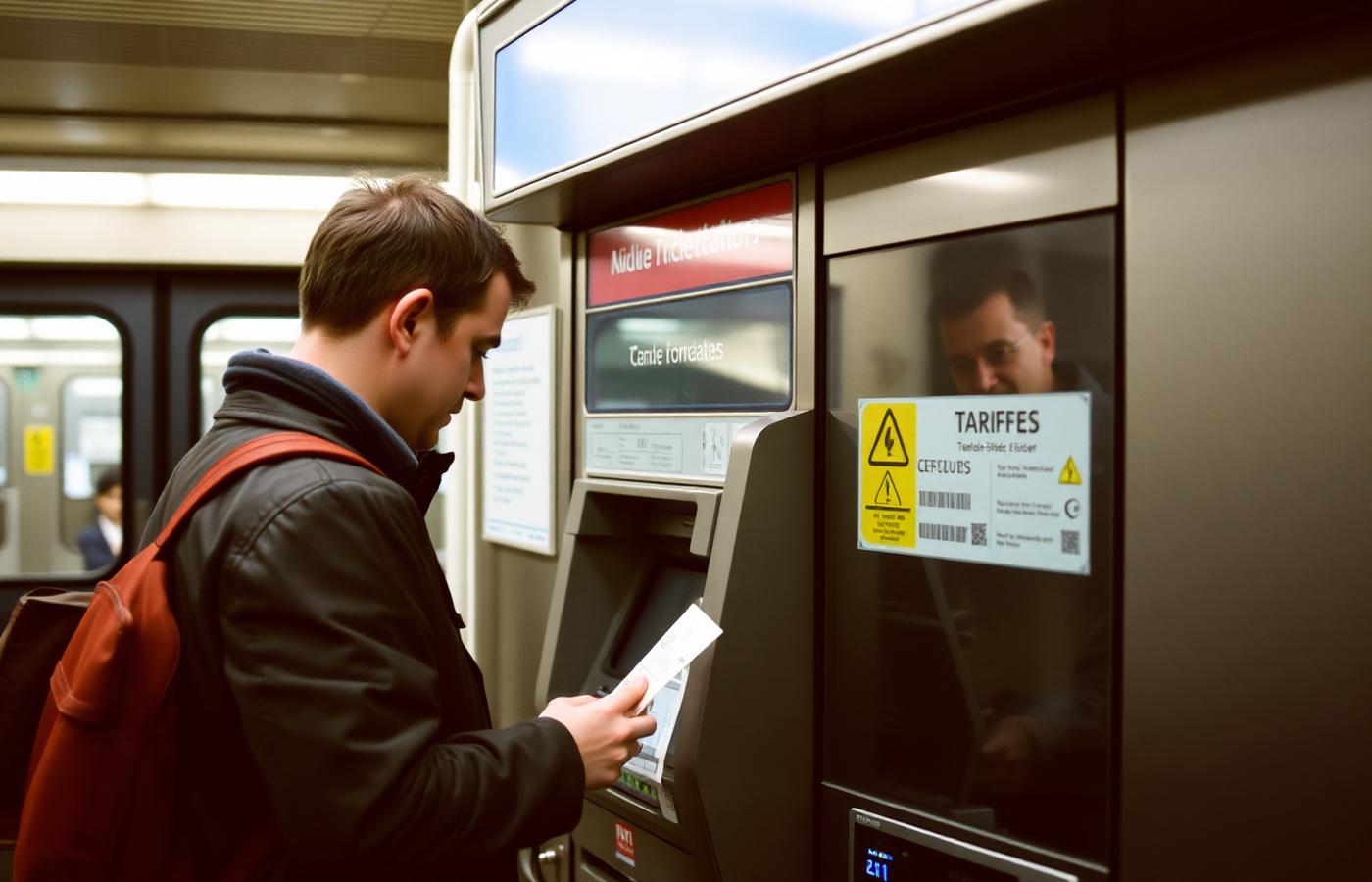 Buying a transport ticket from a machine in a metro station