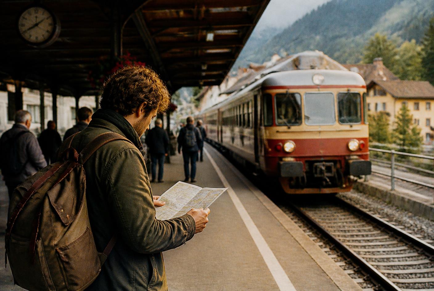 A regional train arriving at a European station platform