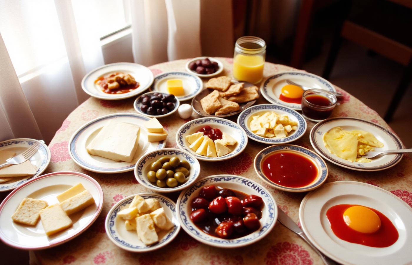 Turkish breakfast spread with many small plates